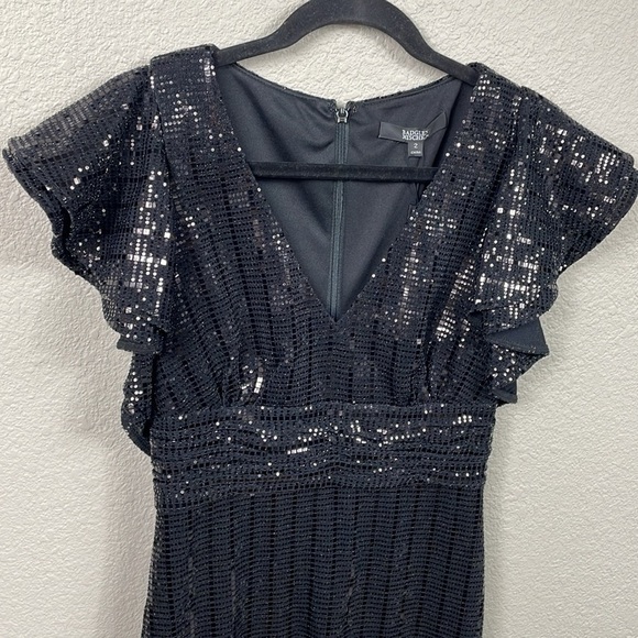 NWT Badgley Mischka Sequin Flutter Sleeve Sheath Dress Sparkle Party Black Sz 2 - Picture 5 of 17